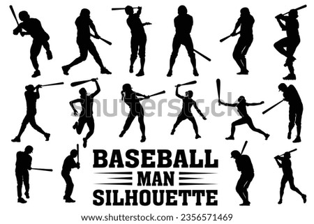 Baseball Man Silhouette Bundle, Drawing, Art, Vector, Baseball Man SVG, Baseball Design Bundle Illustration