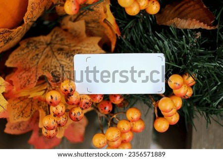 fall mood. autumn invitation card mockup with colorful leaves and berries. autumn decor