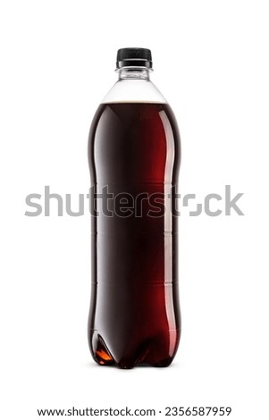 Cola in transparent plastic bottle isolated on white background. Front view. Carbonated soft drink template mockup. Royalty-Free Stock Photo #2356587959