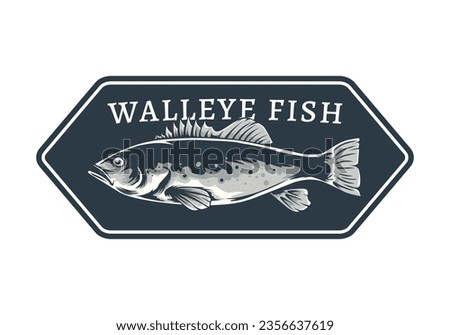 walleye fish badge design template