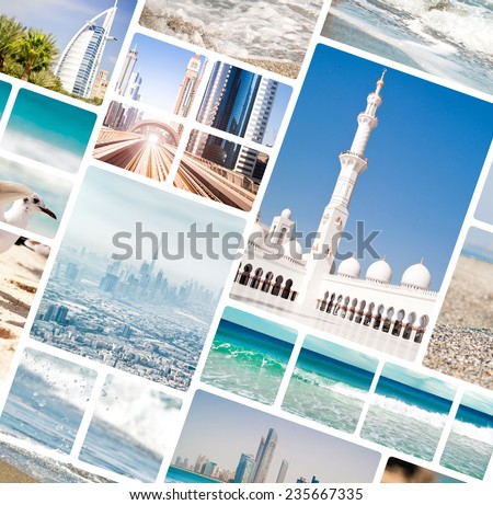 Collage of photos from Dubai and Abu Dhabi. UAE