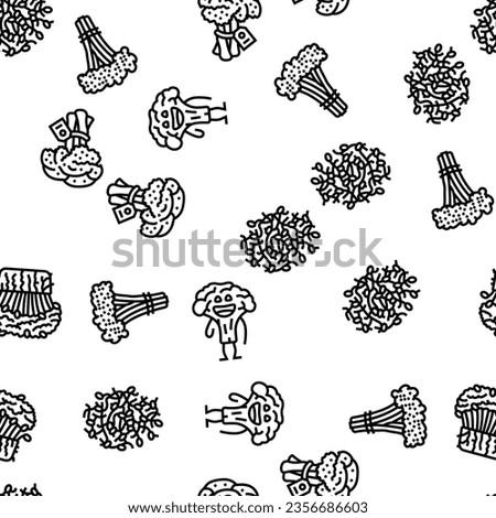 broccoli food cabbage vegetable vector seamless pattern thin line illustration
