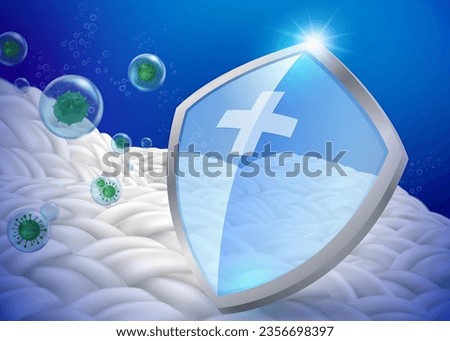 Prevents bacteria and viruses on fabric fibers. Makes the clothes not smell musty. Realistic vector illustration. Royalty-Free Stock Photo #2356698397