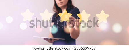 The girl appreciates the service experience and product quality or the friendliness of the staff and overall value Royalty-Free Stock Photo #2356699757