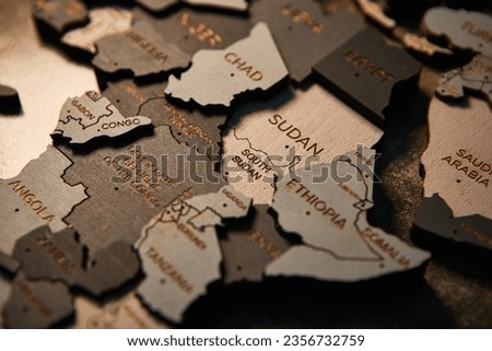 Wooden map of Sudan, South Sudan and Central African Republic Royalty-Free Stock Photo #2356732759