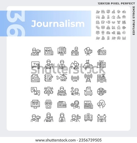 Pixel perfect black icons set representing journalism, editable thin line illustration.