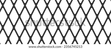 Diagonal cross line grid seamless pattern. Geometric diamond texture. Black diagonal line mesh on white background. Minimal quilted fabric. Metallic wires fence pattern. Vector illustration.