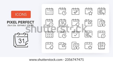 Calendars thin line icon set. Outline symbol collection. Editable vector stroke. 256x256 Pixel Perfect scalable to 128px, 64px... Royalty-Free Stock Photo #2356747471