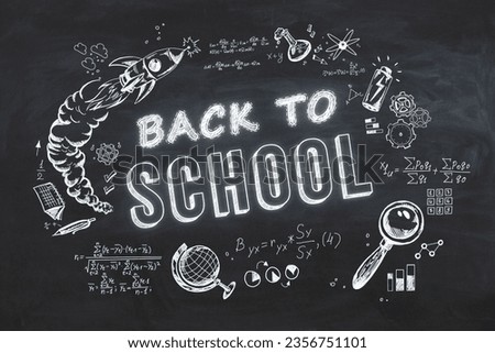 Creative back to school sketch on chalkboard background. Education, knowledge, and wisdom concept