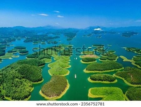 Aerial photo of Thac Ba lake, Yen Bai province, Vietnam.