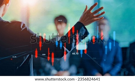 Business person giving a lecture and financial charts. Financial planning. Royalty-Free Stock Photo #2356824641