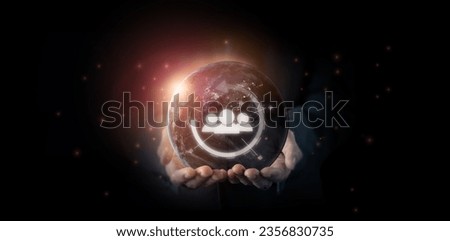 Target customer,customer network concept. AI analytics, digital marketing,online marketing. Marketing automation for personalized marketing. Businesspeople holding digital globe with customer network. Royalty-Free Stock Photo #2356830735