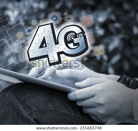 Young woman connecting to 4G by using digital tablet