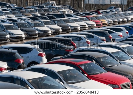 Cars in a row. Used car sales. Royalty-Free Stock Photo #2356848413