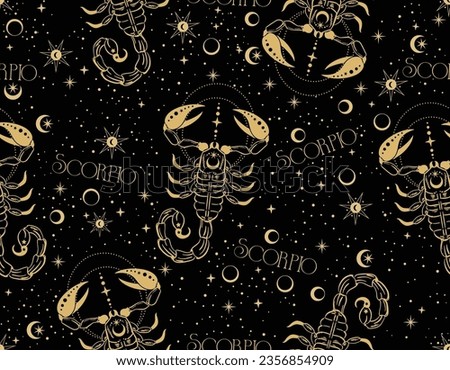 Scorpio zodiac star seamless pattern. Scorpio sign symbol stars Vector EPS10 , Design for fashion , fabric, textile, wallpaper, cover, web , wrapping and all prints Royalty-Free Stock Photo #2356854909