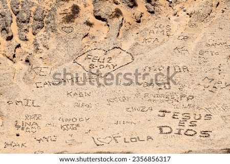 Writings made of stones on La Guajira desert in Colombia