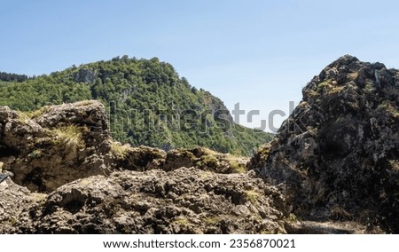 Panoramic view of the Oltet gorge from Outlaw Surah, Baia de Fier, Gorj, Romania Royalty-Free Stock Photo #2356870021