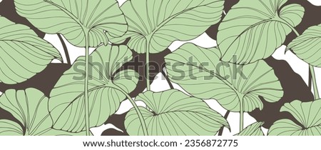 Gently green botanical background with tropical leaves. Monochrome background for decor, wallpapers, covers, postcards and presentations.