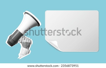 Modern collage of megaphone and blank card