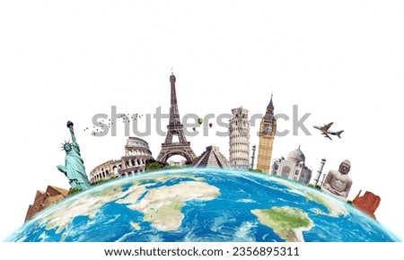 Famous monuments of the world grouped together on the planet Earth Royalty-Free Stock Photo #2356895311