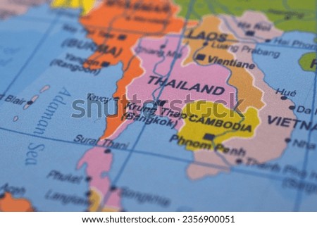 macro view of a political map of Thailand