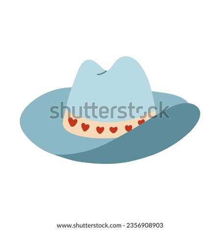 Cute hand drawn cowgirl hat. Sheriff girl hat with hearts in cowboy and cowgirl western theme. Simple colorful doodle for horse ranch and wild west style. Vector clipart isolated on background