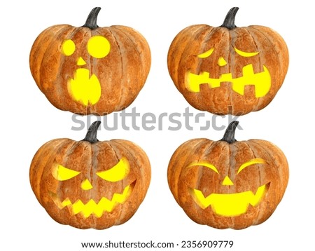 Halloween Pumpkins with expression isolated on white background

