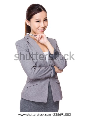 Businesswoman hold with a pen