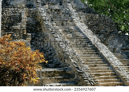 Steps on temple, Chacchoben ruins.  Quintana Roo, Mexico Yucatán peninsula. Royalty-Free Stock Photo #2356927607