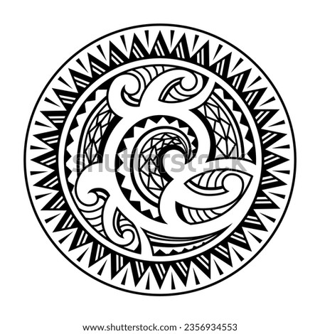Traditional Maori round tattoo design. Editable vector illustration. Ethnic circle ornament. African mask. Black and white