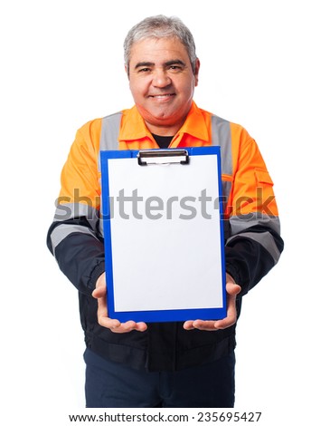 portrait of a mature worker showing files