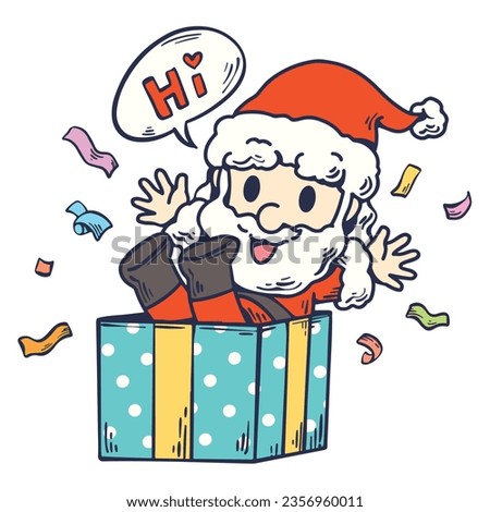 Cartoon illustration of Santa Claus in a gift box. These cute cartoon file are perfect for T-shirts, phone cases, bags, mugs, stickers, tumblers.