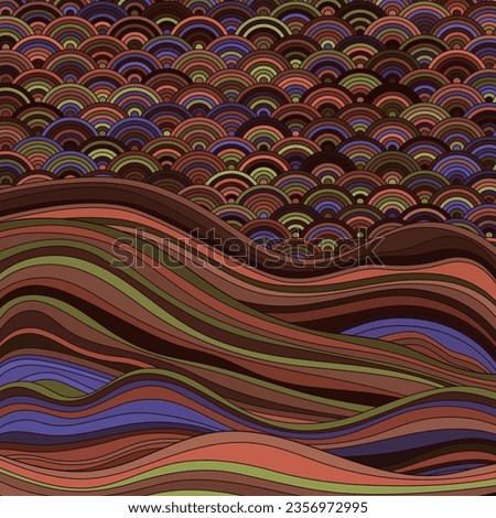 Seigaiha Japanese wave motif contemporary vector pattern. Curve stripes flat texture background. Oriental traditional wavy ornament elements. Sea water waves. Seigaiha pattern geometric design.
