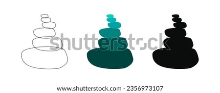 Zen Buddhist stones in a pile. Emerald color, silhouette, outline. Symbol of harmony, balance. Meditation, Spa massage, relaxation. Stones pyramid. Vector isolated on white. Print, decor textile