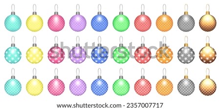 Christmas tree toys or balls collection set isolated on the white background. Christmas decorations. Vector object for xmas design with ornament. Realistic colorful object Illustration. 10 eps