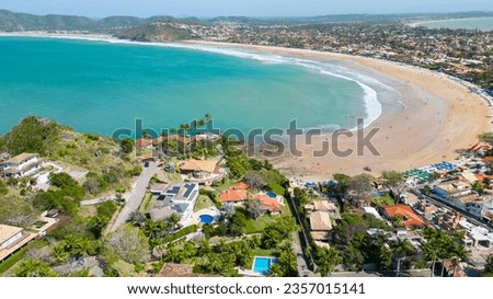 Geriba Beach in Buzios in Rio de Janeiro, Brazil. Beach most frequented by tourists. Drone Top View Royalty-Free Stock Photo #2357015141