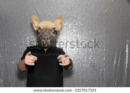 Dog Man. Photo Booth. A man wears a Dog Mask and poses for his pictures to be taken while in a Photo Booth at a Wedding or Party. People world wide love a Photo Booth. Photo Booths take fun pictures. 
