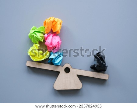 Scales and paper balls as symbol of positive and negative thoughts. Royalty-Free Stock Photo #2357024935