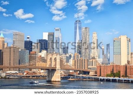 Financial District Manhattan skyscrapers and Brooklyn Bridge, New York City 