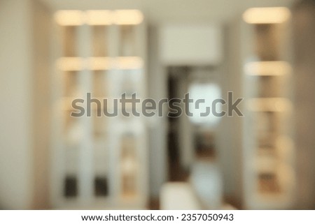 Defocused and Blur Photo of Modern and Excellent Walk In Closet Interior Design