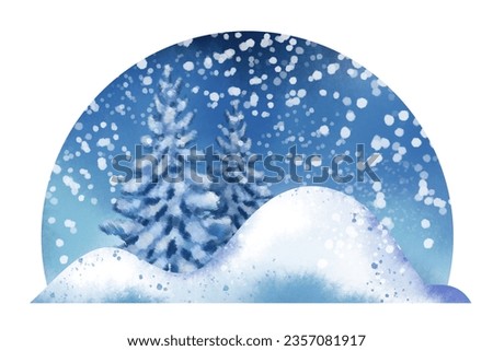 Winter wonderland digital drawing,Snowy trees,mountains and hills illustration isolated on white background,Watercolor Christmas landscape clipart,Winter forest winter forest painting digital download