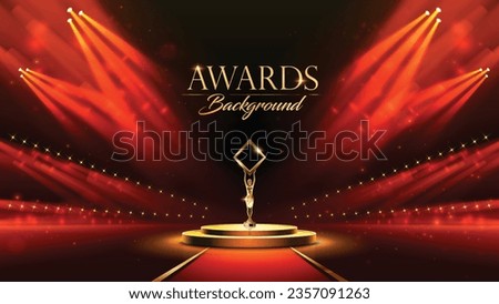 Modern Abstract Award Background. Winner Champion Red Carpet Entry Template Design. Stage with Event Lights. Success Banner with Center Highlight. 