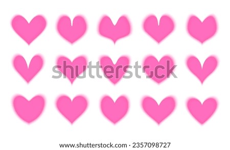 Pink blurred hearts set. Abstract symbols of love, symmetric heart collection. Valentines day clip art, trendy y2k element. Vector illustration isolated on white background