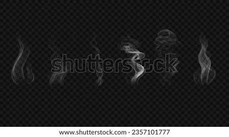 Set of white smoke waves. Vector design elements. Steam from food or hot drink isolated on transparent 