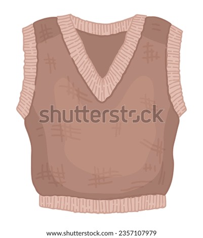 Doodle of knitted vest. Cartoon clipart of cold season clothes. Contemporary vector illustration isolated on white background.