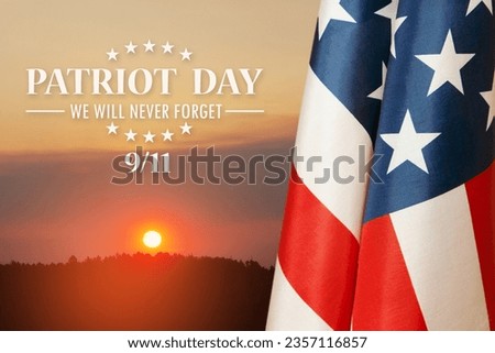 USA flag on sunset sky background. National Day of Prayer and Remembrance for the Victims of the Terrorist Attacks. Patriot Day.
