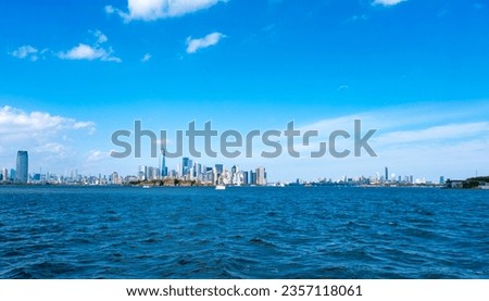 Jersey City, Manhattan and Brooklyn skylines viewed from Liberty State Park in summer
