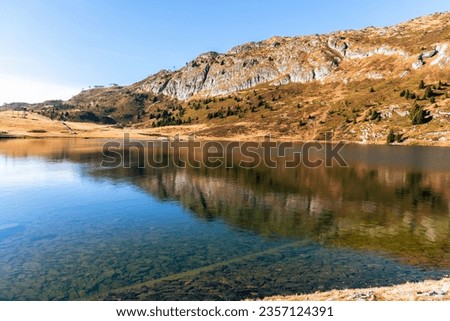 Nature landscape of a mountain lake on an autumn day.
