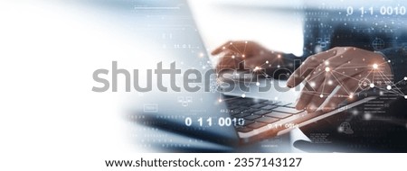 Computer programmer, software engineer coding on modern computer with data science, software development, cloud computing, digital technology, big data management, data exchange concept Royalty-Free Stock Photo #2357143127