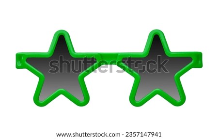 Star shaped green novelty sunglasses isolated cutout on white background